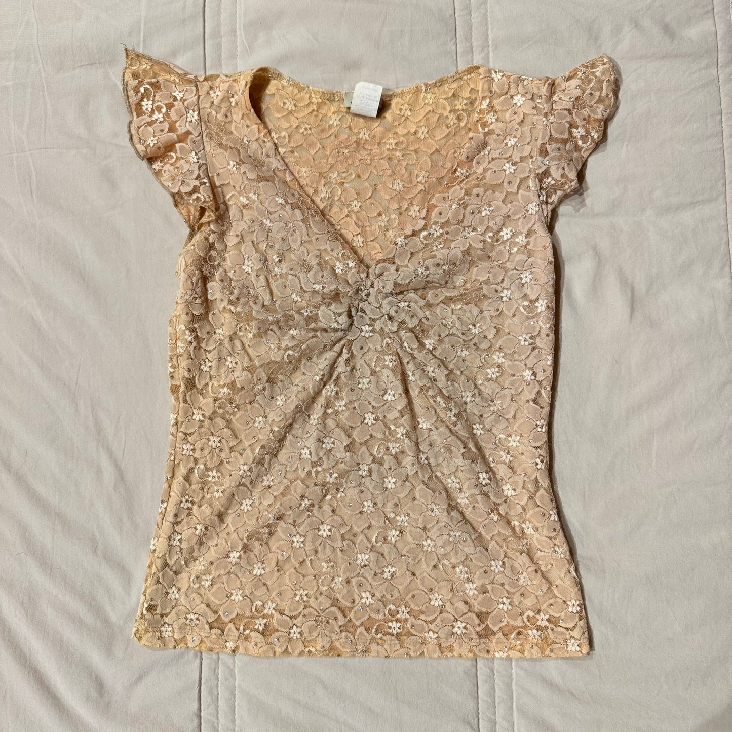 Peach Beige ‘Janette’ Y2K Sparkly Blouse