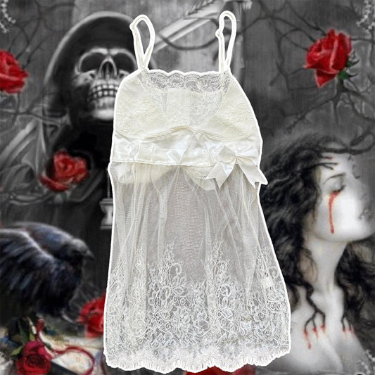 white creme lingerie bow tie back babydoll mini lingerie dress