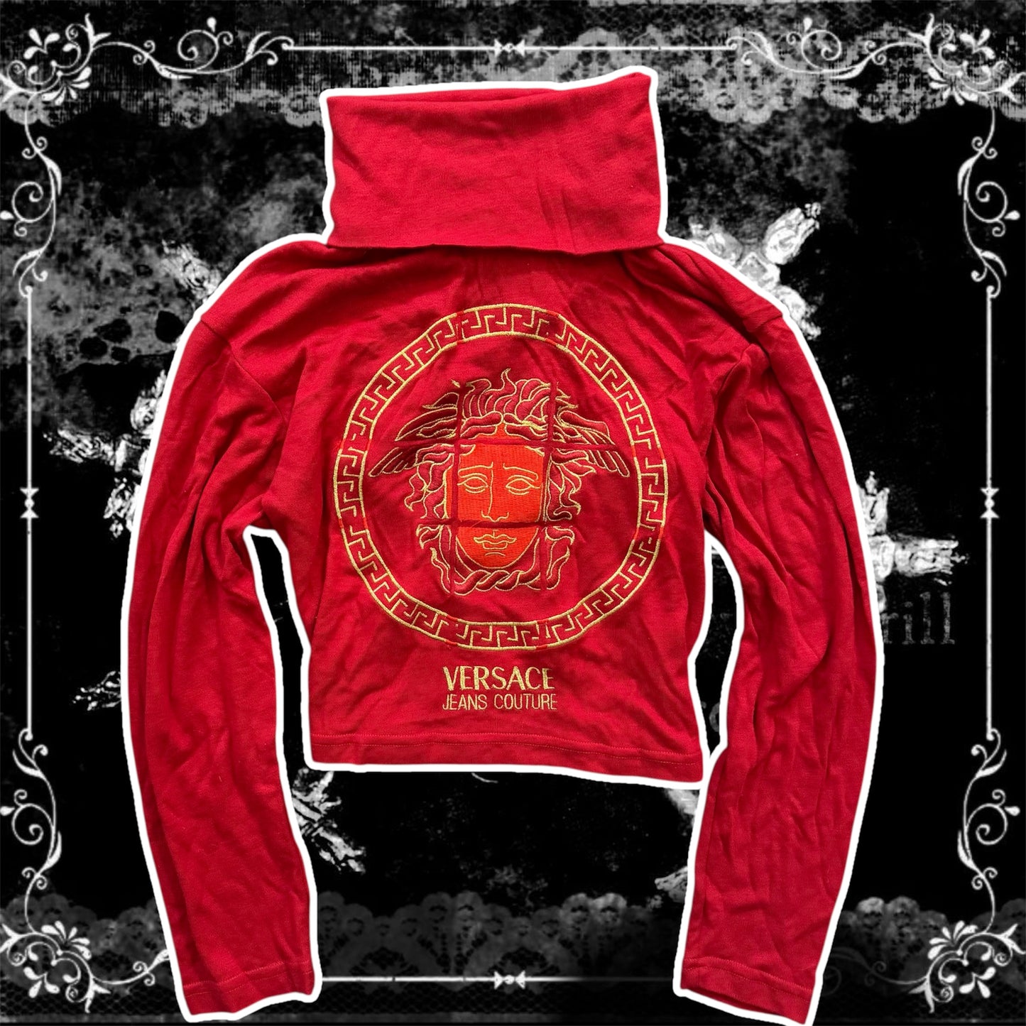 red & gold versace jeans couture long sleeve turtleneck top