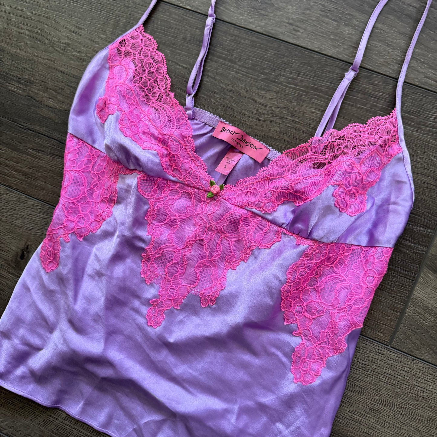 beautiful vibrant purple & pink lace trim lingerie top