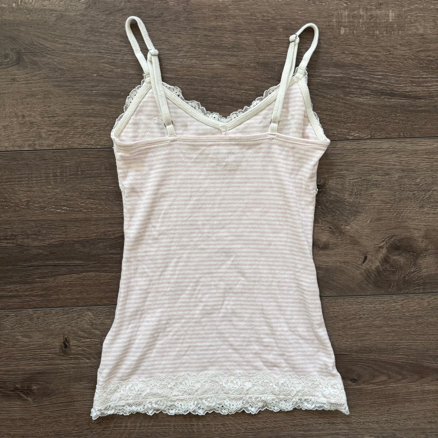 light pink & white stripped lace trim hollister tank top