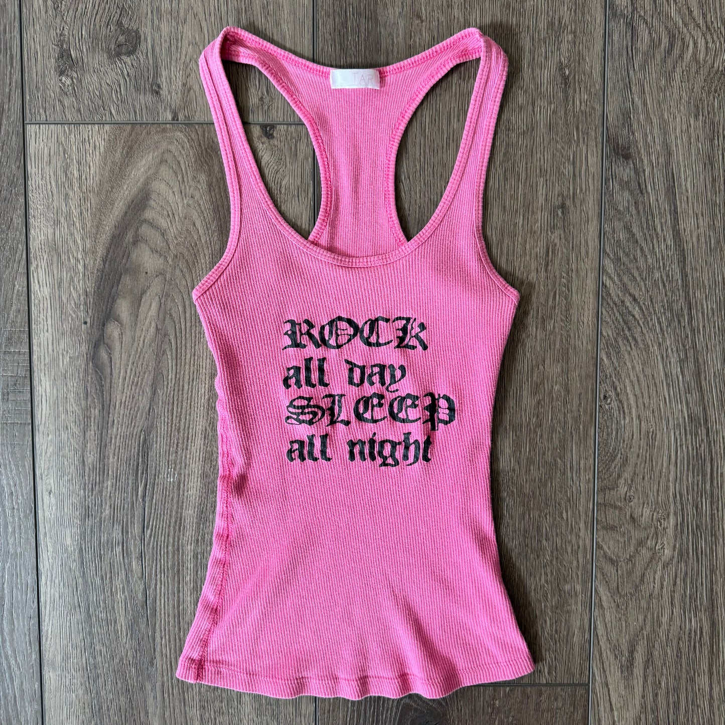 pink & black rock all day sleep all night y2k graphic tank top