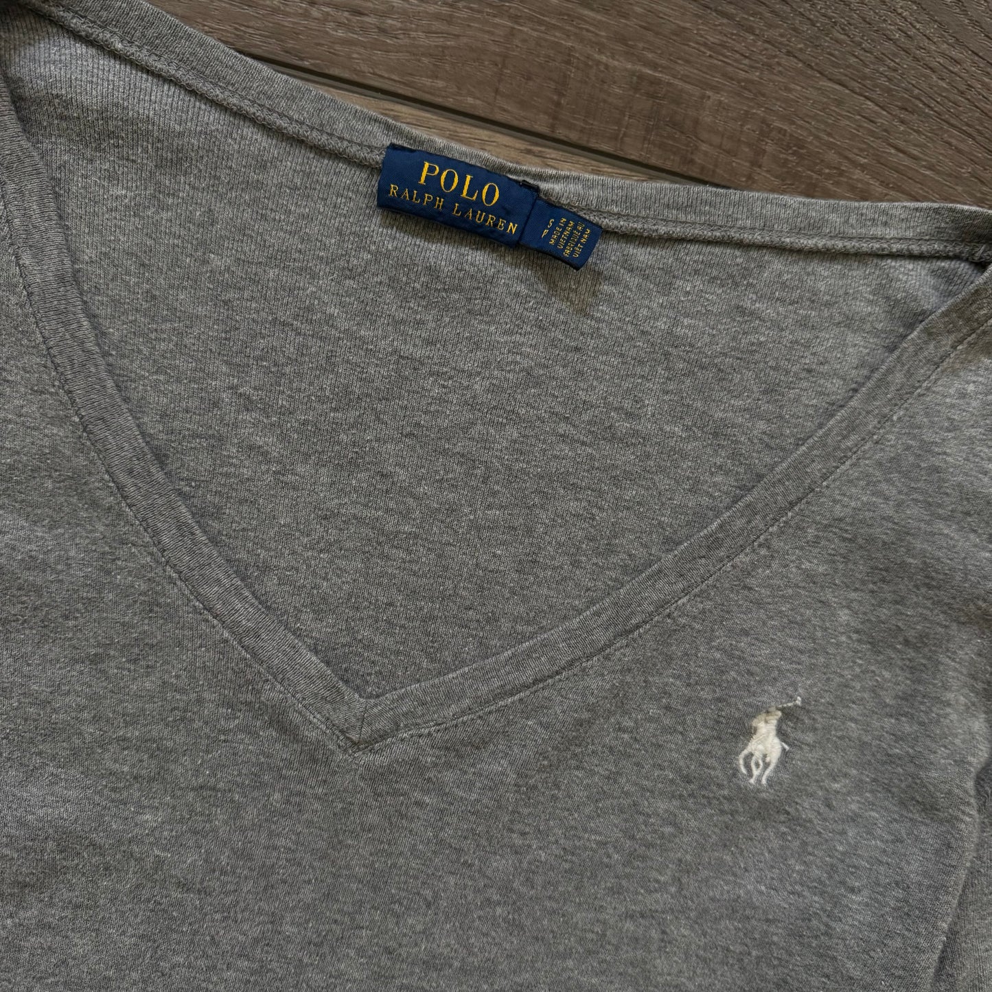 grey v neck prep ralph lauren polo long sleeve shirt