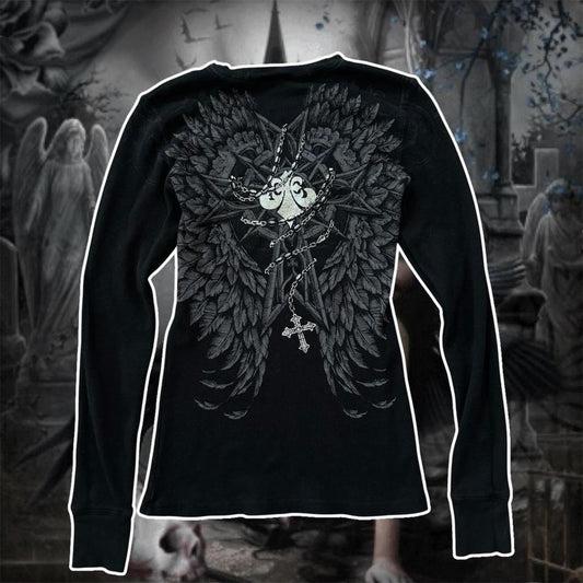 black & grey affliction cybery2k long sleeve shirt