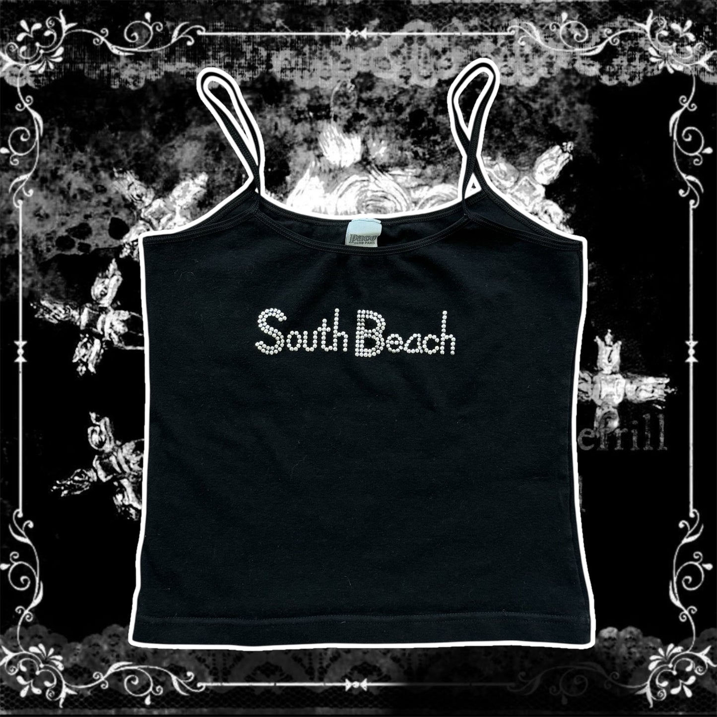 black south beach rhinestone cropped tank top