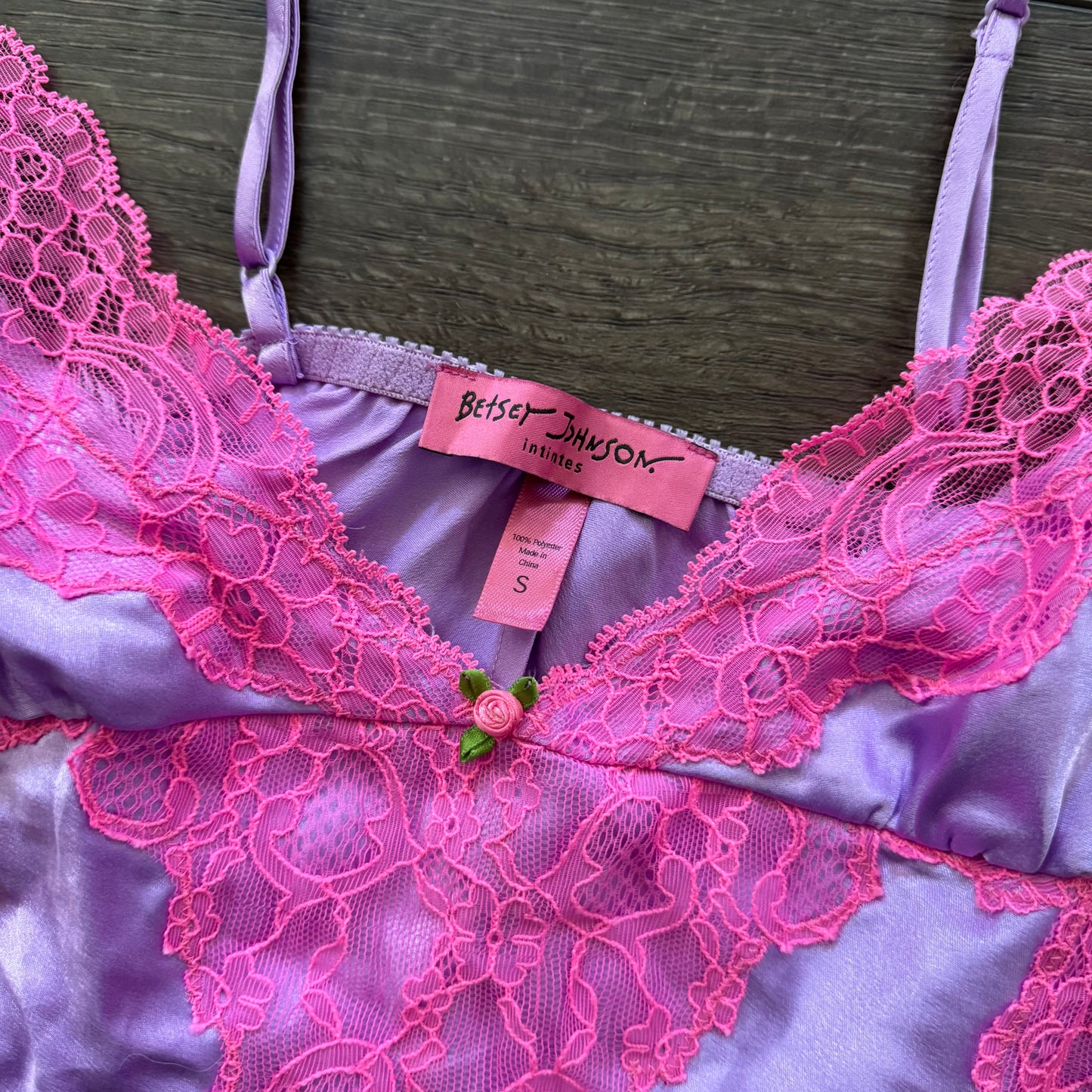 beautiful vibrant purple & pink lace trim lingerie top