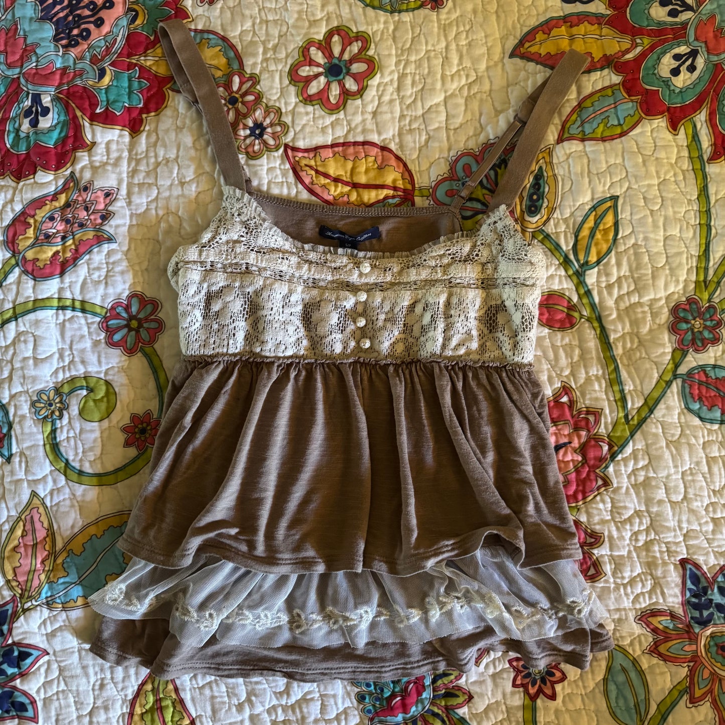 brown & creme american eagle babydoll cami top (S)