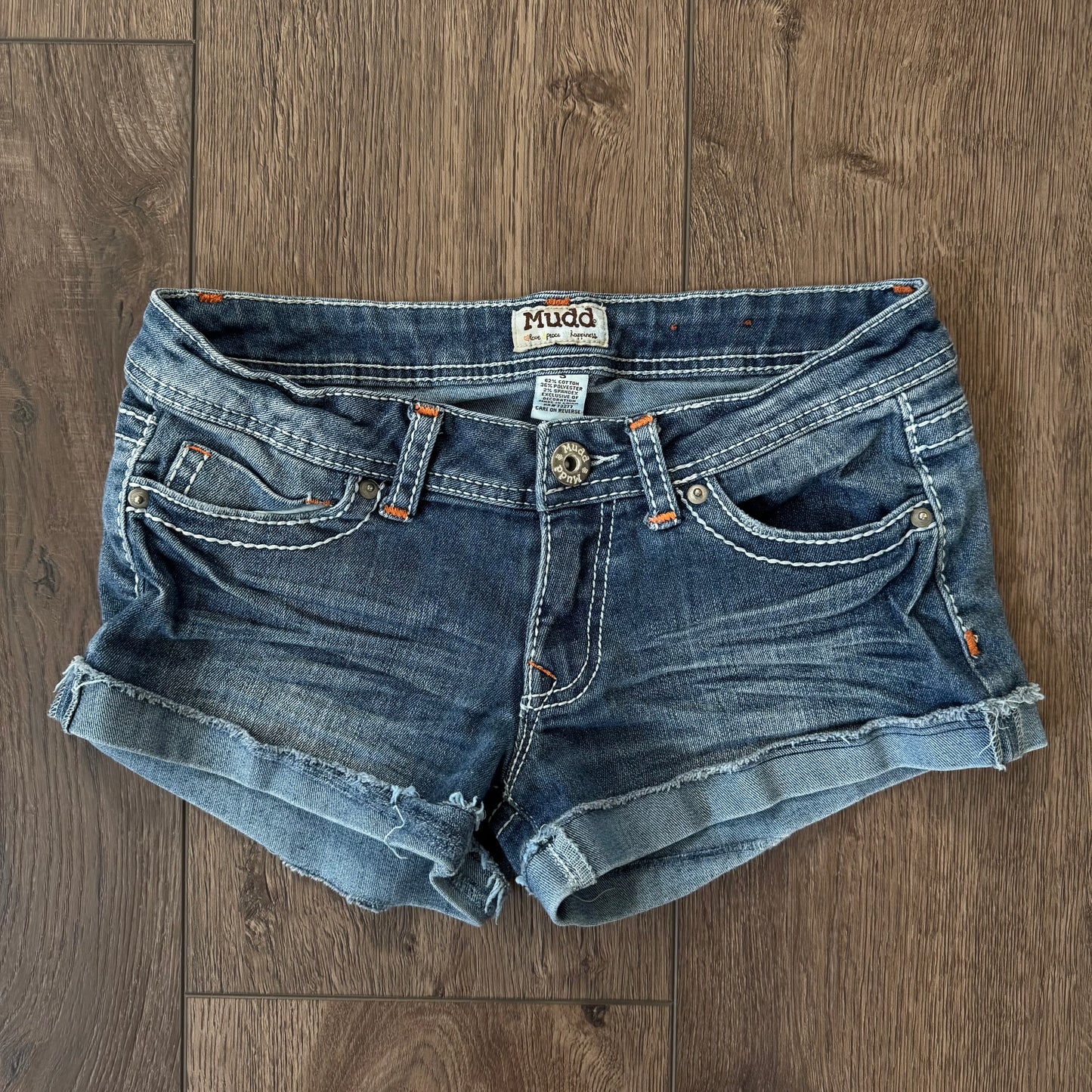 denim blue mudd ultra low rise contrast stitching shorts (5)