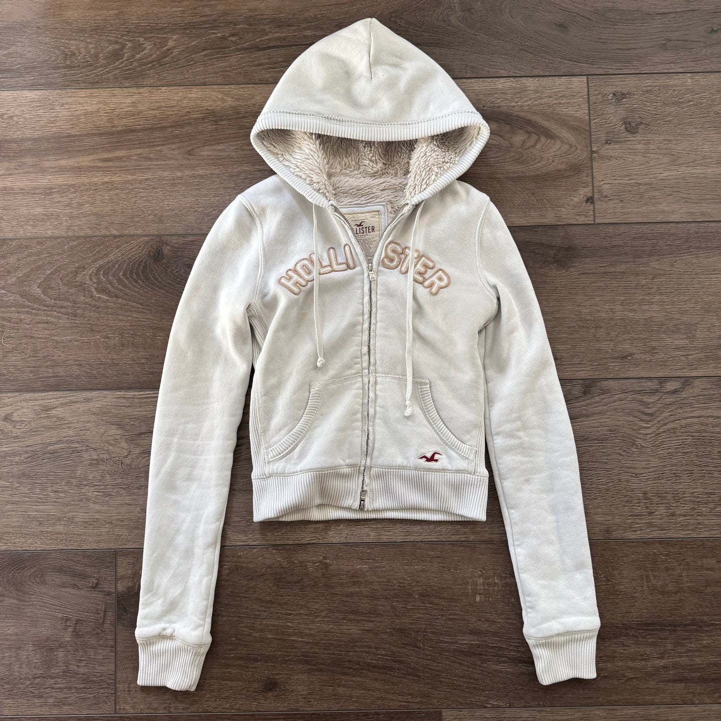 creme y2k hollister fur shearling fitted jacket (M)