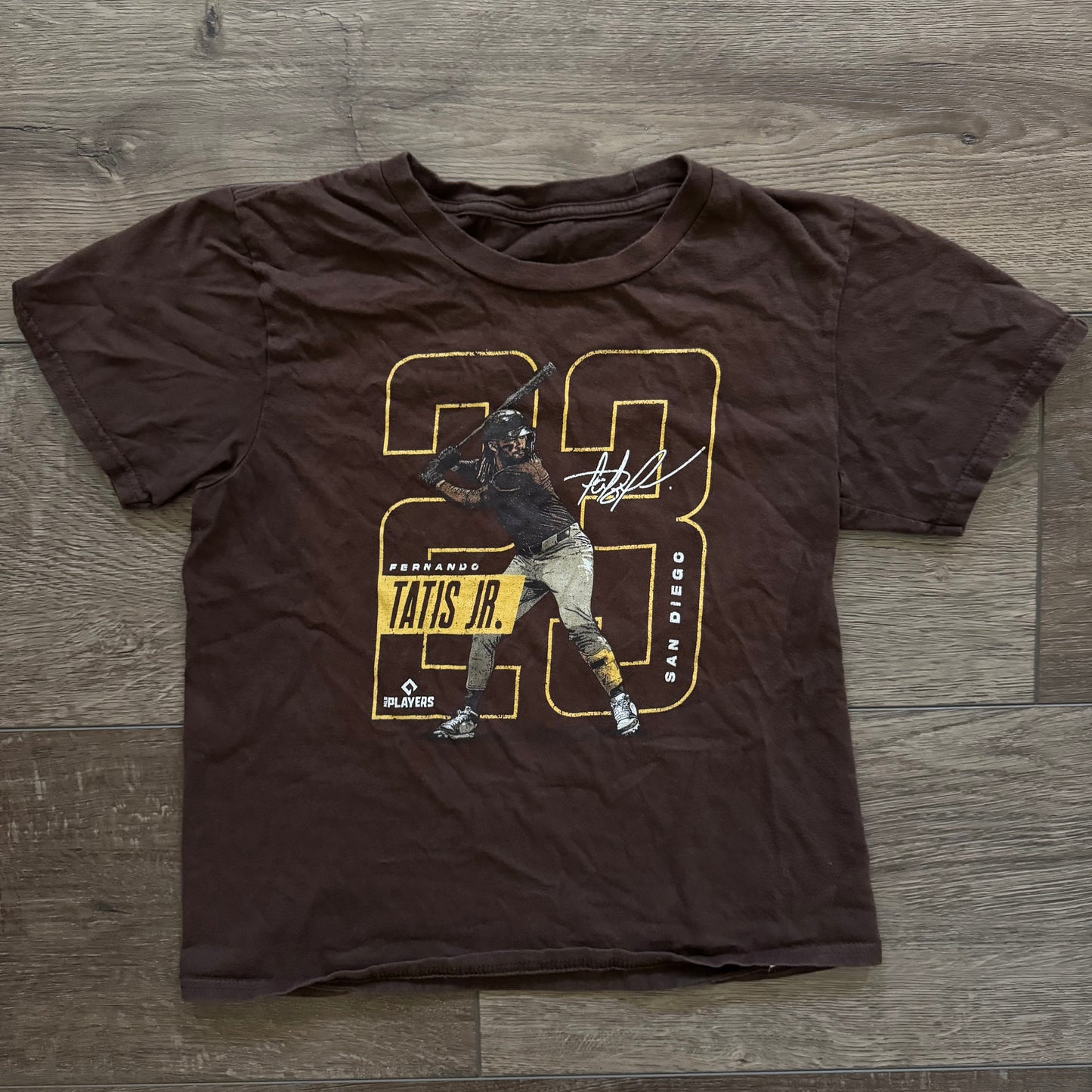 brown & yellow tatis jr. san diego padres baseball baby tee