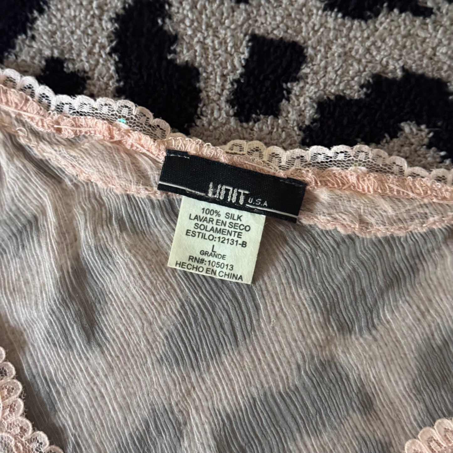 light baby pink vintage 90’s 100% silk beaded off the shoulder mesh babydoll blouse (L)