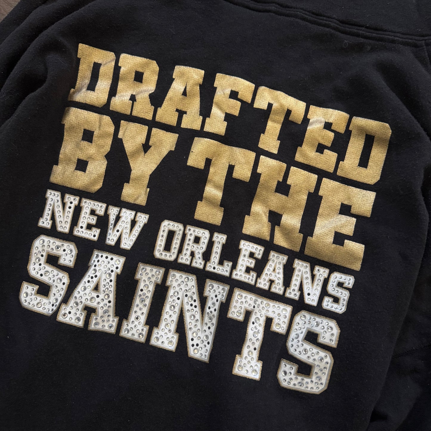 black & gold victorias secret rhinestone new orleans saints zip up hoodie jacket