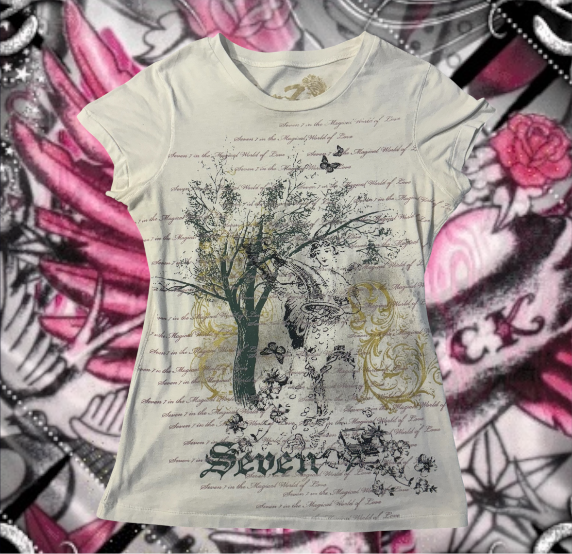 White ‘Seven7’ Cybery2K Angel Graphic Shirt