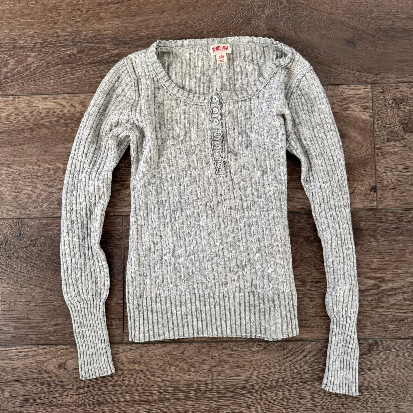 gray mossimo supply co henley style knitted long sleeve shirt (M)