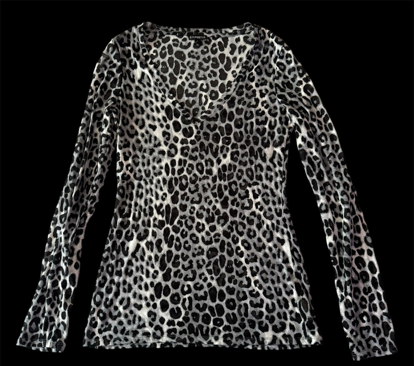 Black & White ‘Express’ Leopard Print Sheerish Long Sleeve Shirt