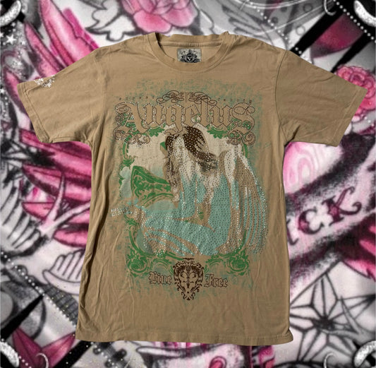 Beige ‘Vigo’ Cybery2k Rhinestone Girl Gun Angel Men’s Shirt