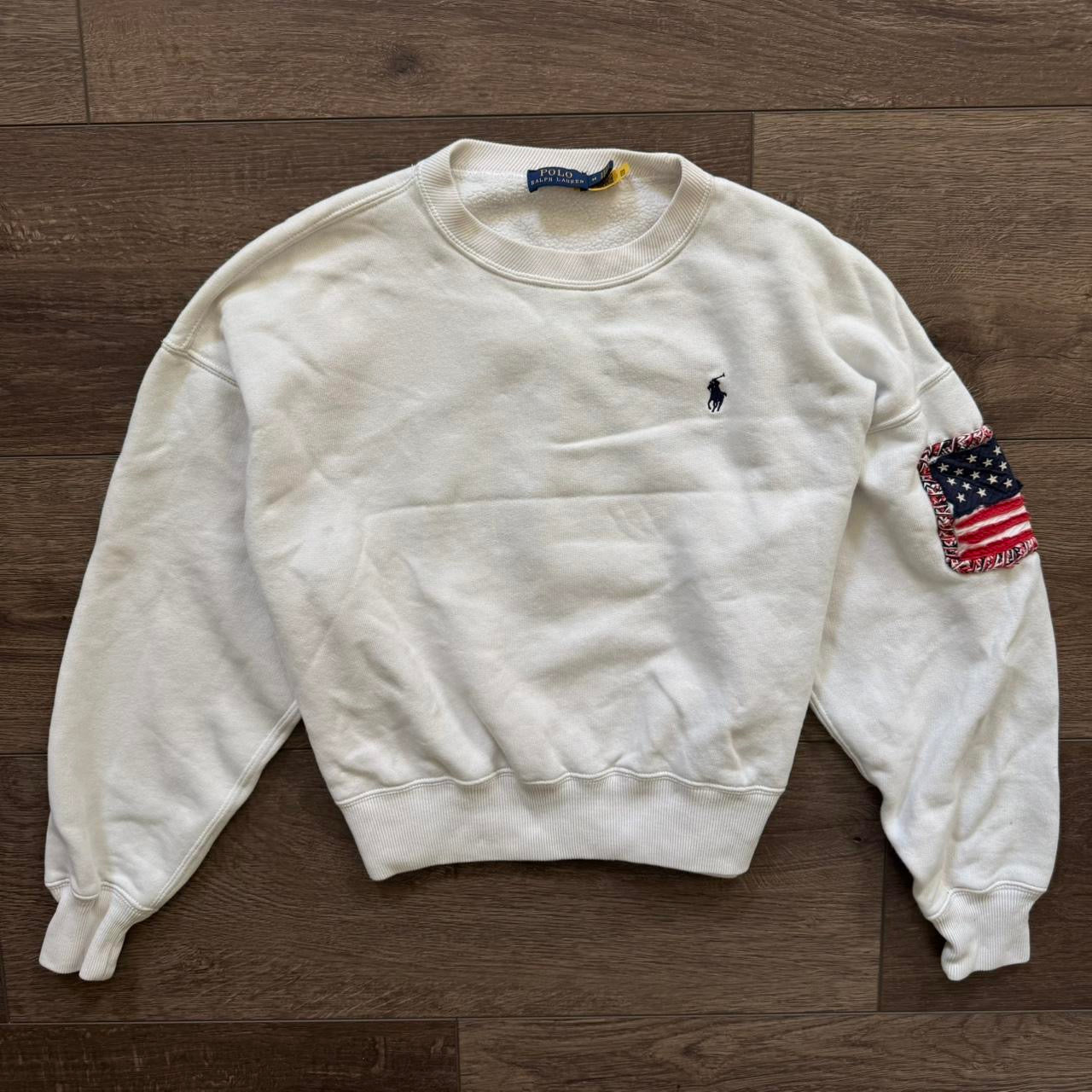white polo ralph lauren USA flag streetwear oversized sweater