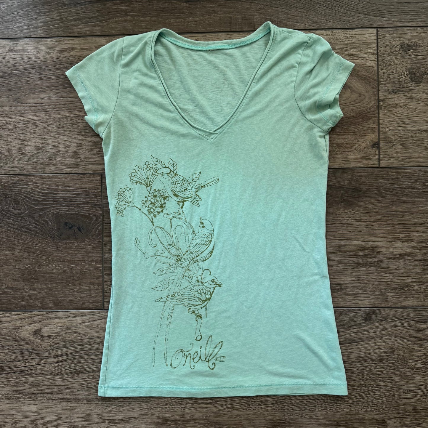 blue o’neil y2k birds graphic short sleeve shirt (S)