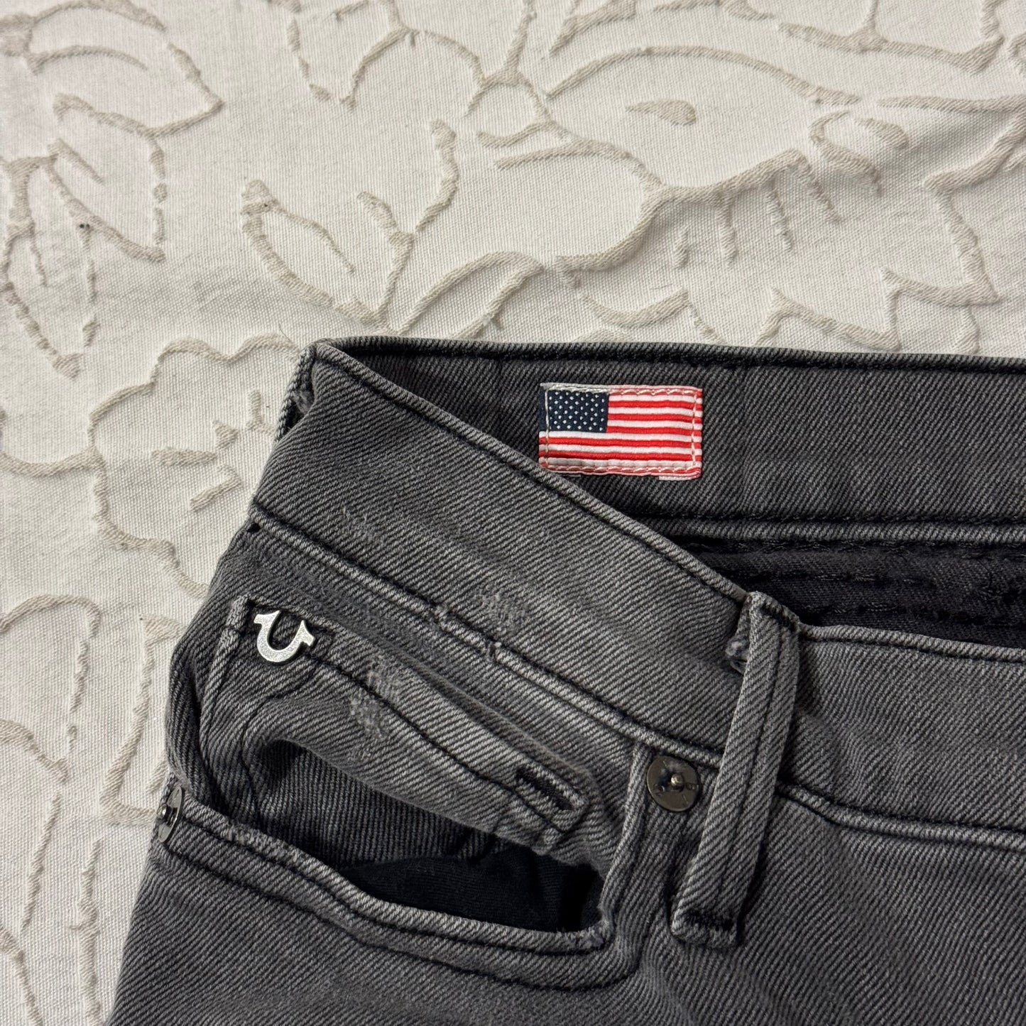 Black Light Washed ‘True Religion’ Biker Midrise Skinny Jeans