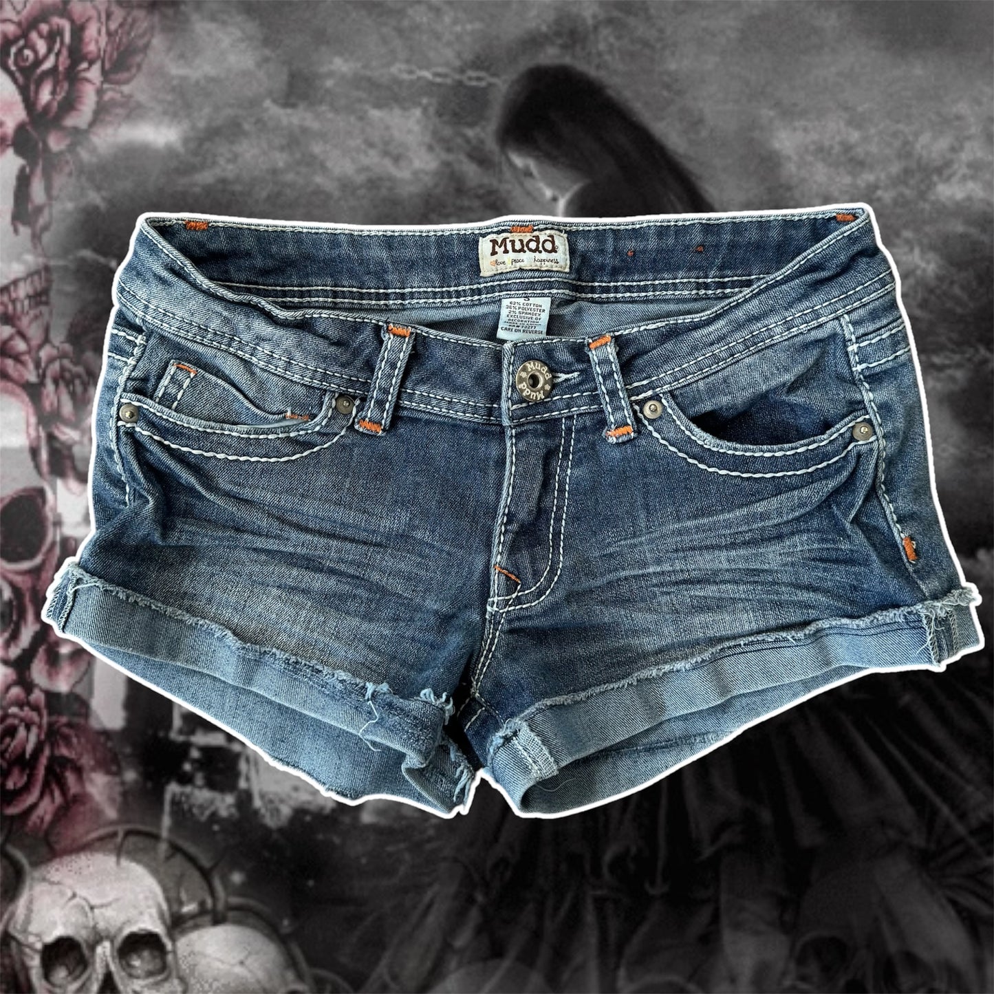 denim blue mudd ultra low rise contrast stitching shorts (5)