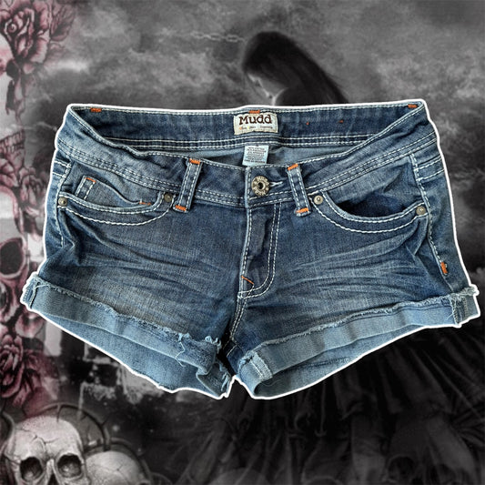 denim blue mudd ultra low rise contrast stitching shorts (5)