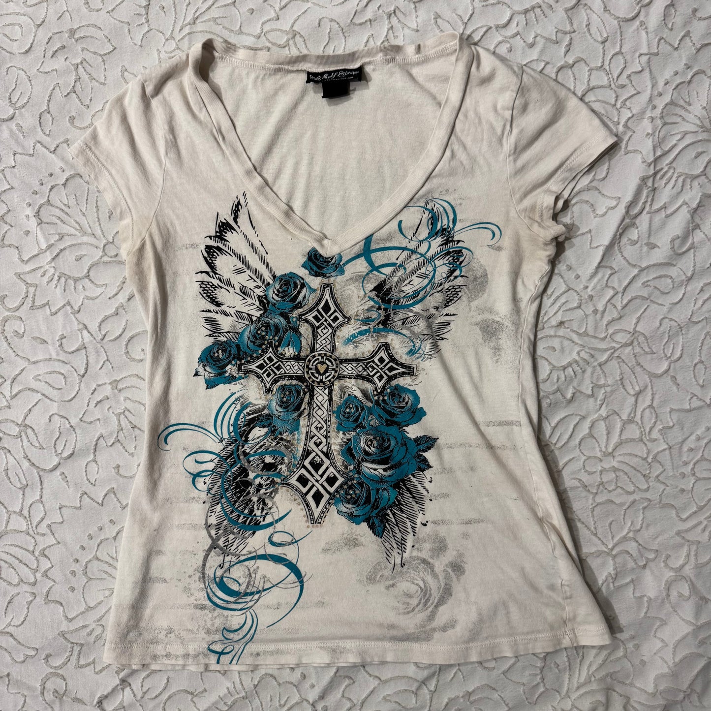 White ‘Self Esteem’ CyberY2K Cross Graphic Shirt