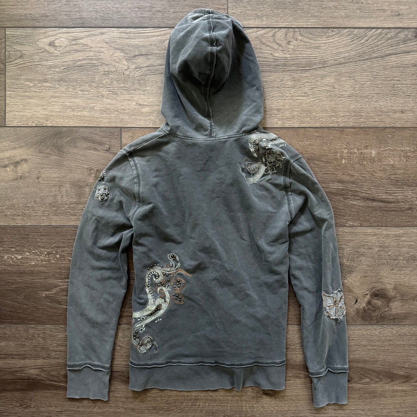 dark grey y2k embellished grungy zip up jacket