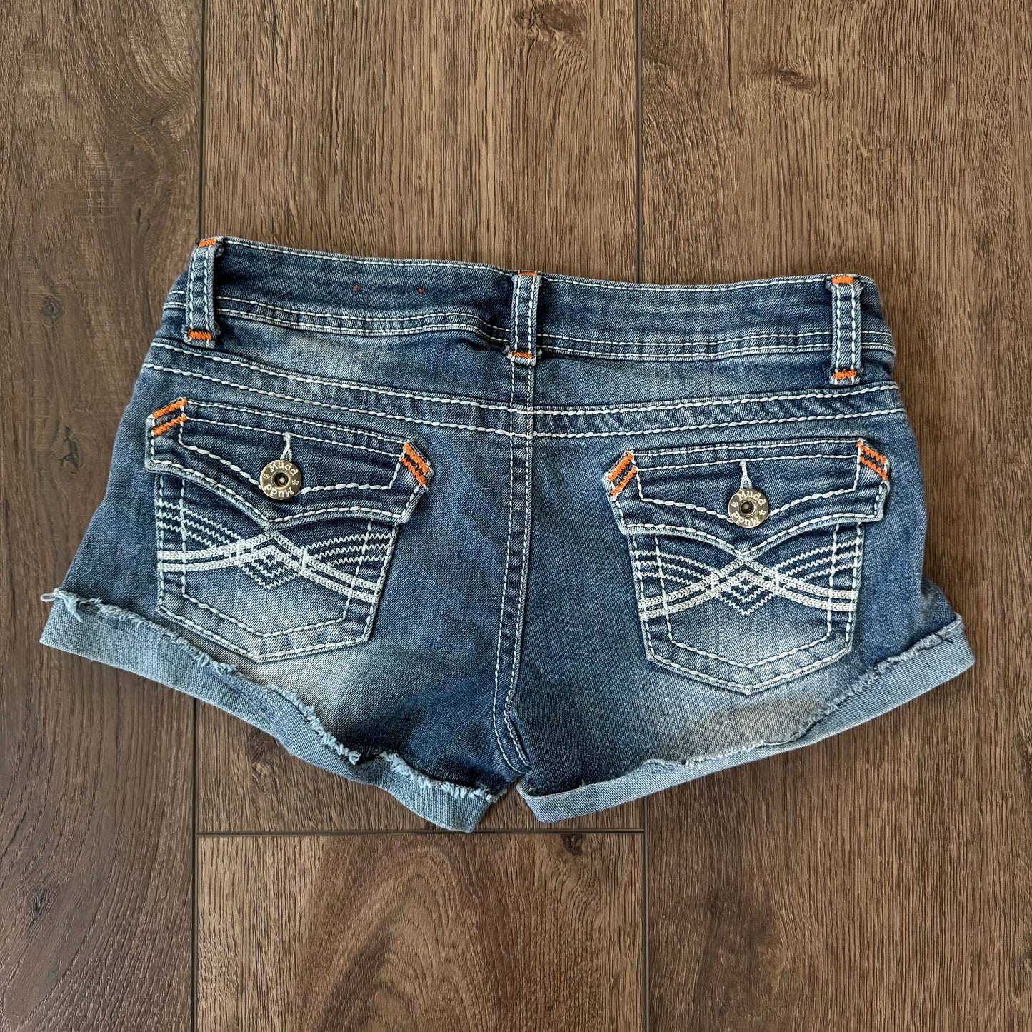 denim blue mudd ultra low rise contrast stitching shorts (5)