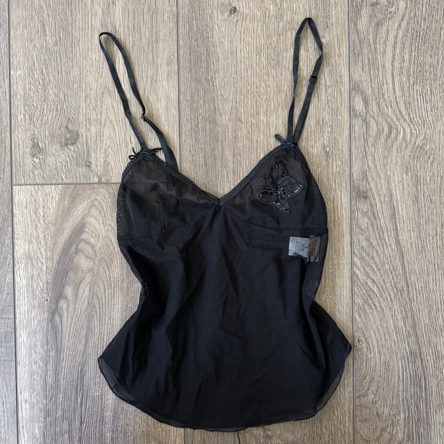 black lace floral sequin mesh cami top