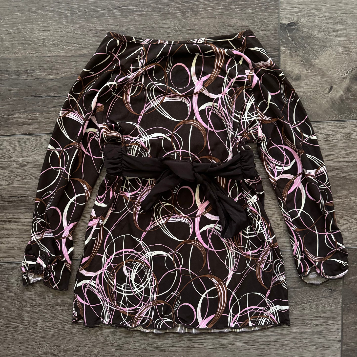 brown & pink boho y2k girls tie back blouse