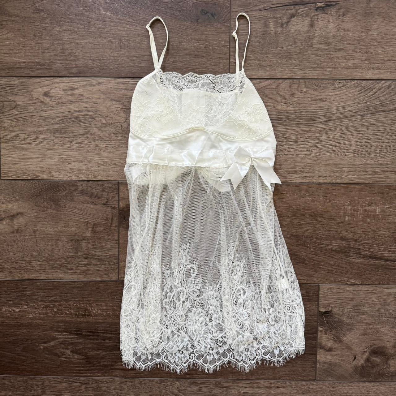 white creme lingerie bow tie back babydoll mini lingerie dress