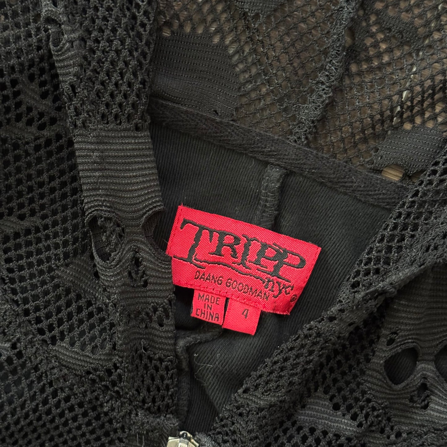 rare black tripp nyc mesh skull grungy zip up jacket hoodie
