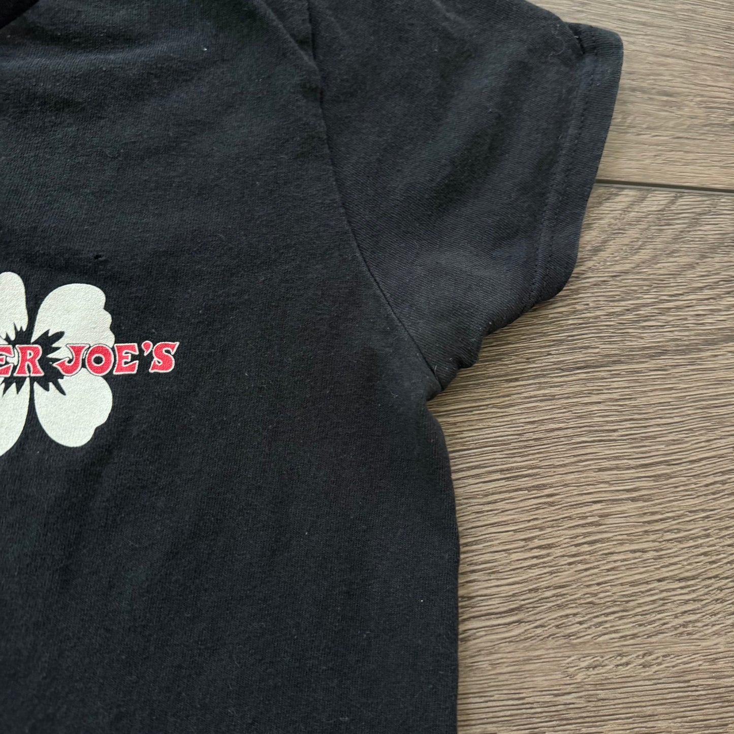 black & red trader joe’s hibiscus flower graphic shirt