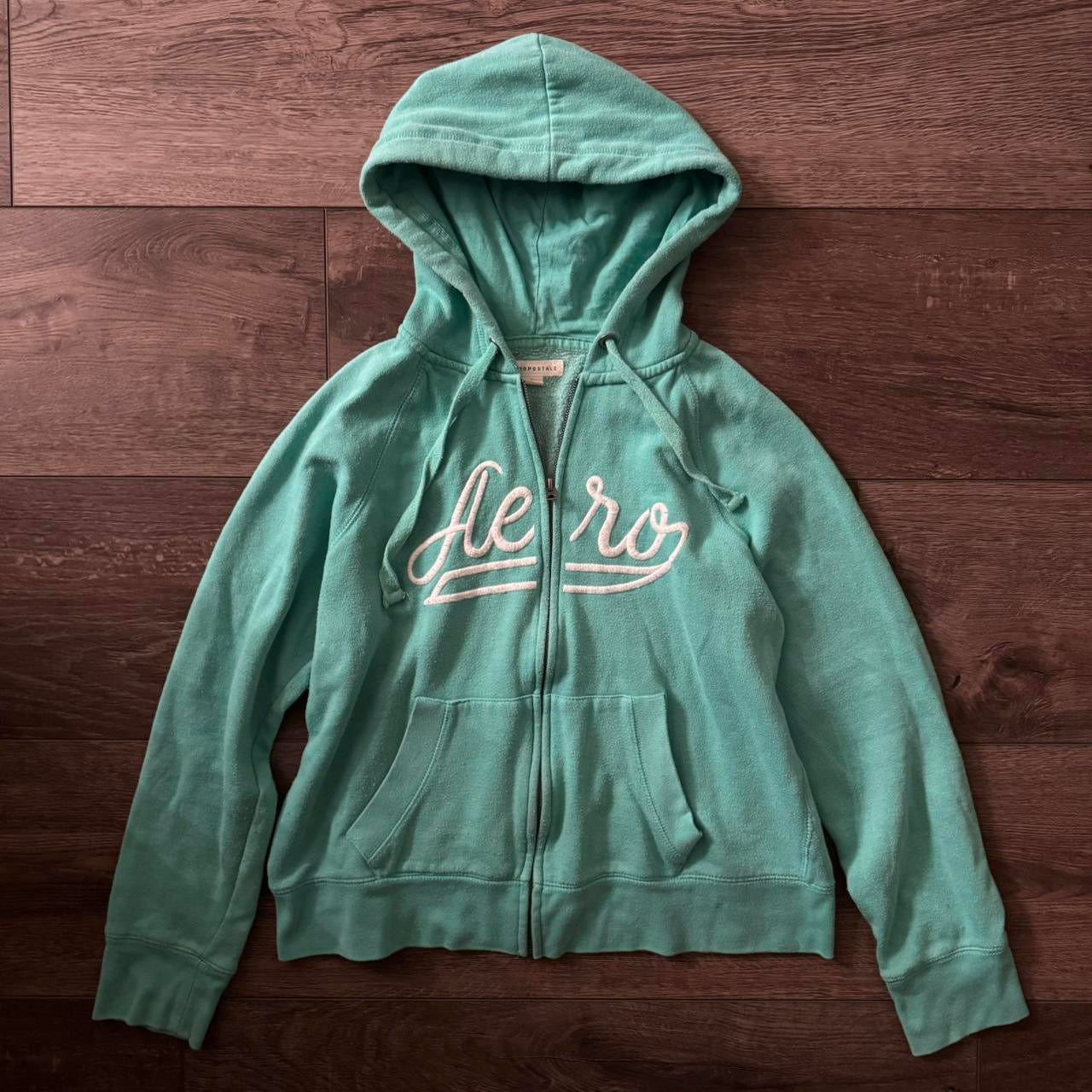 teal green y2k aeropostale zip up hoodie