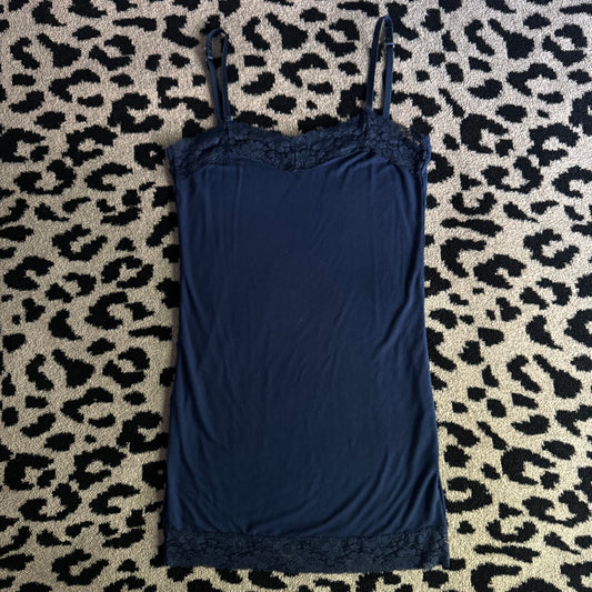 navy blue lace trim cami top (M)