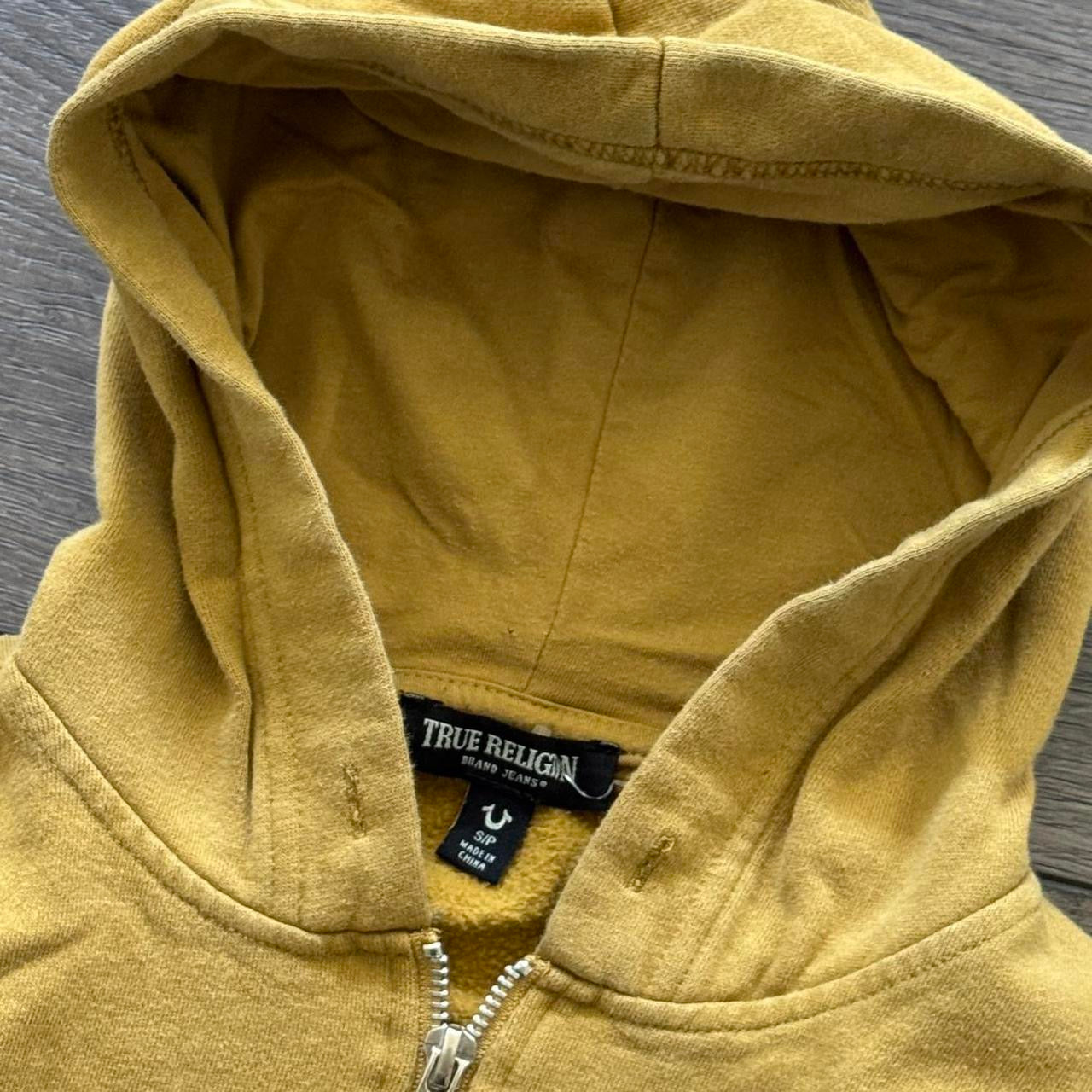 mustard yellow true religion zip up hoodie jacket