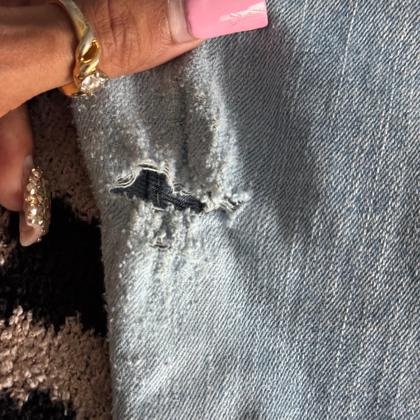 denim blue skull rhinestone high rise bootcut jeans (9/10)