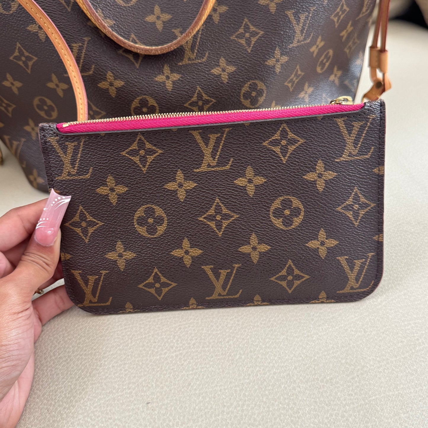 louis vuitton neverfull pm pivoine w/ pochette authentic