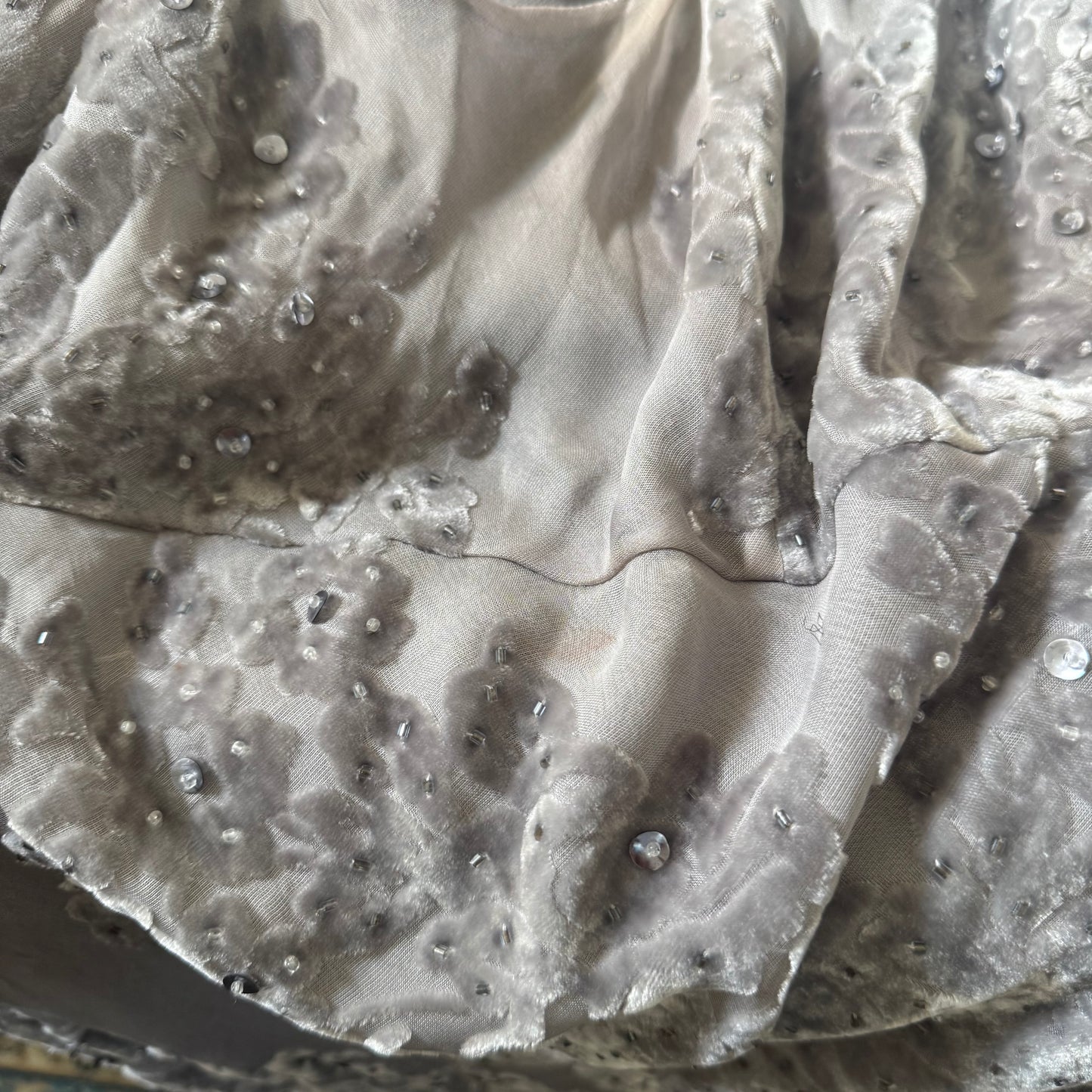 grey y2k sequin beaded silk asymmetrical dress (8)