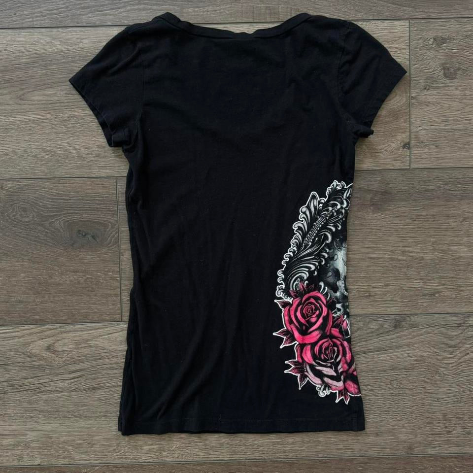 black metal mullisha skull rose graphic shirt