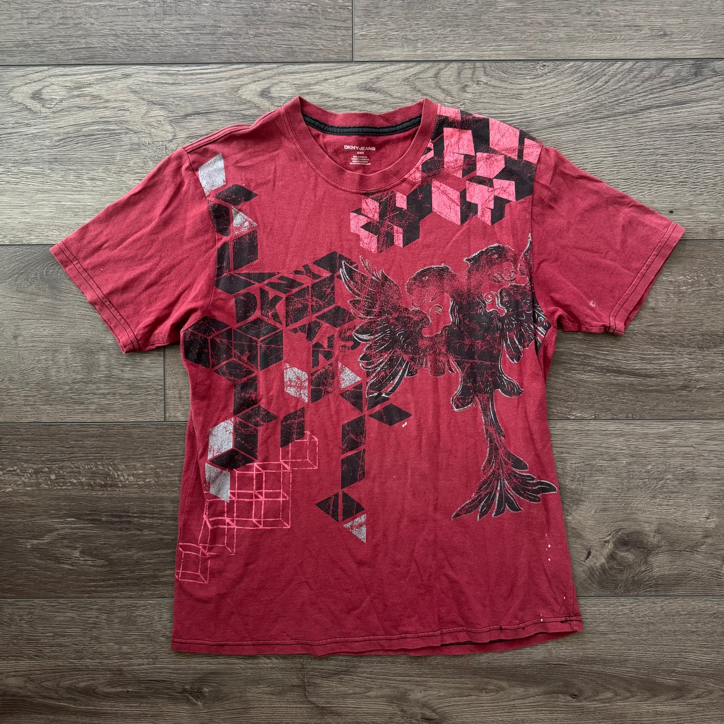 red & black cybery2k grungy men’s distressed graphic shirt