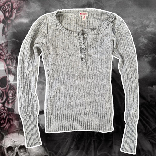 gray mossimo supply co henley style knitted long sleeve shirt (M)