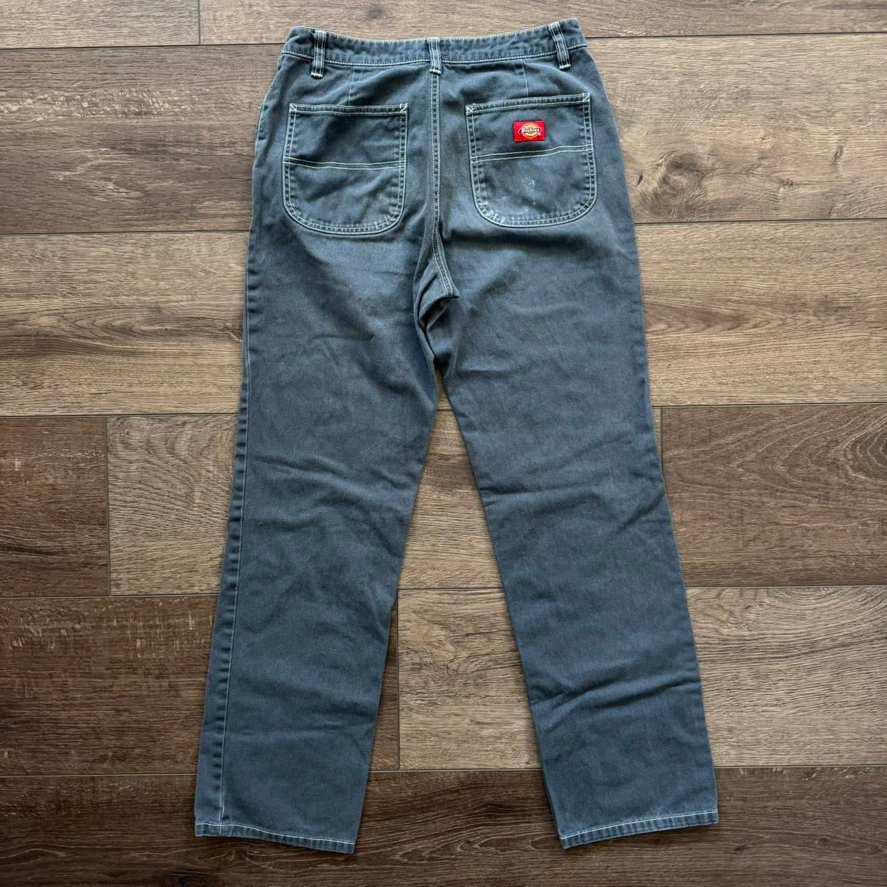 blue dickies work denim high rise straight pants
