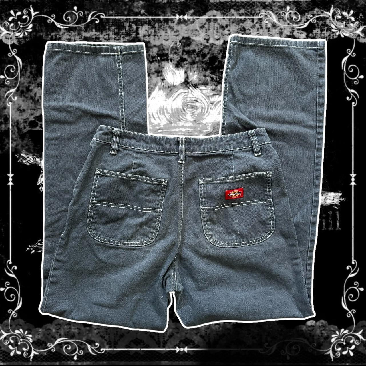 blue dickies work denim high rise straight pants