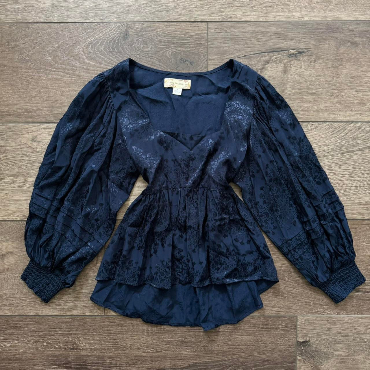 navy blue floral whimsyfairy tie back blouse