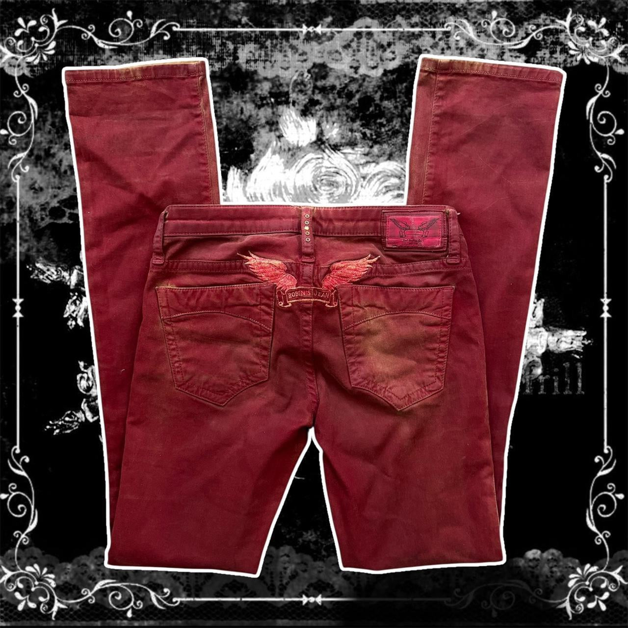 dark red robin’s jeans y2k marilyn low rise slim straight jeans