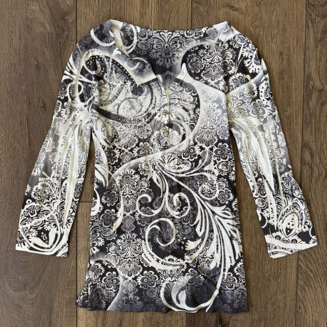 black & white rhinestone y2k gothic 3/4 sleeves shirt