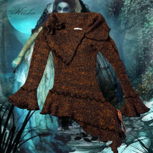 Rare Brown ‘Zone Bleue’ Whimsical Fairy Asymmetrical Sweater