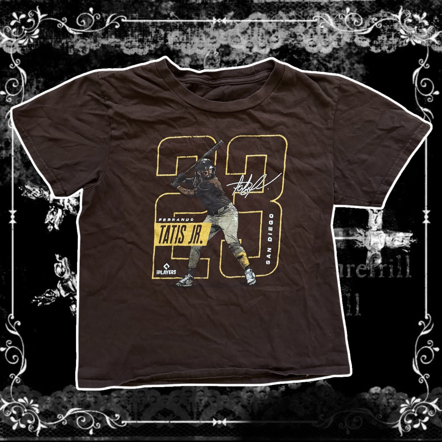 brown & yellow tatis jr. san diego padres baseball baby tee