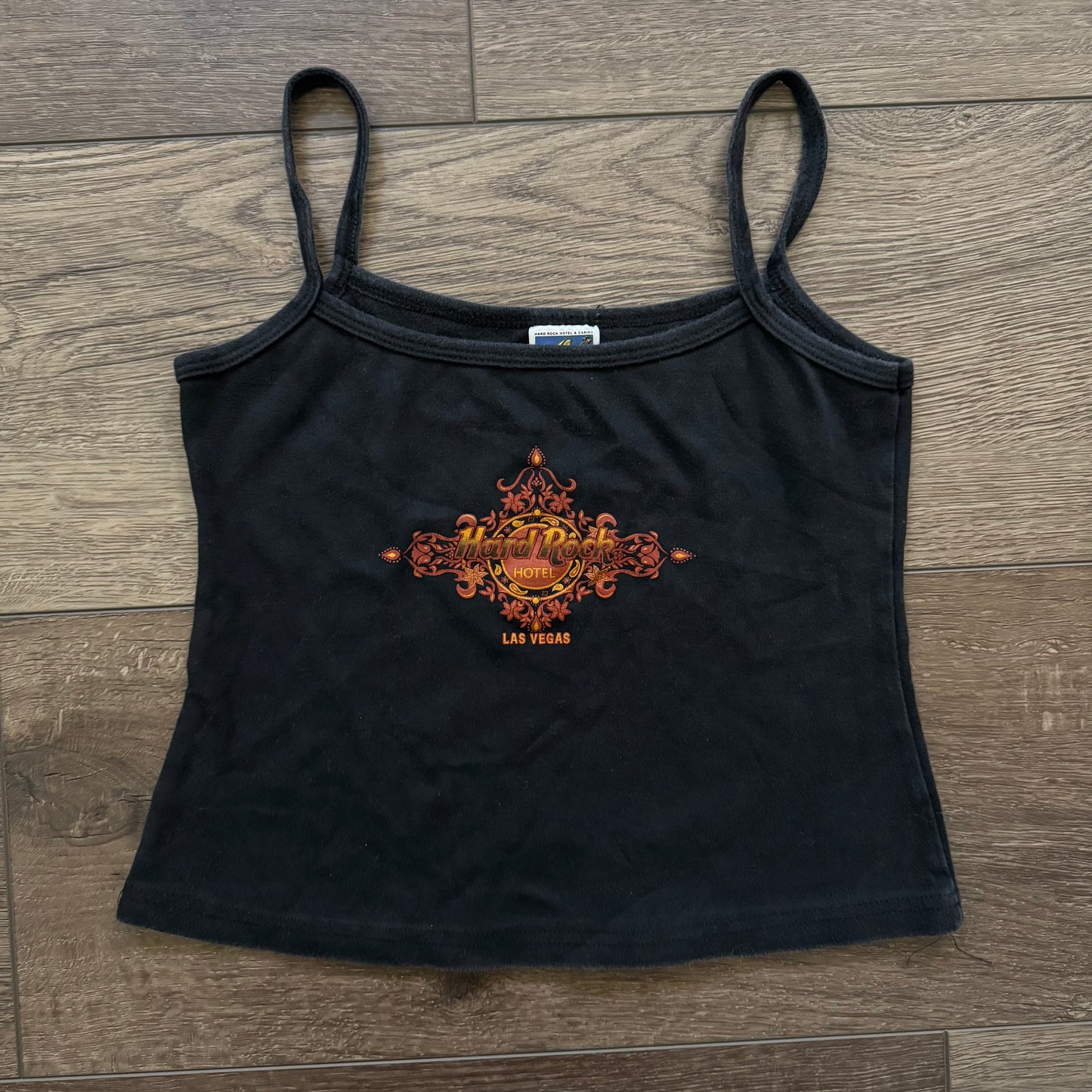 black & orange hard rock y2k las vegas cropped top